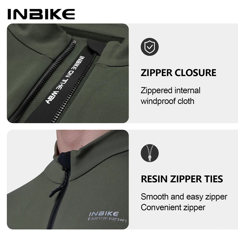 INBIKE Men's Winter Cycling Jersey – Fleece-Lined, Breathable & Reflective for Cold-Weather Riding