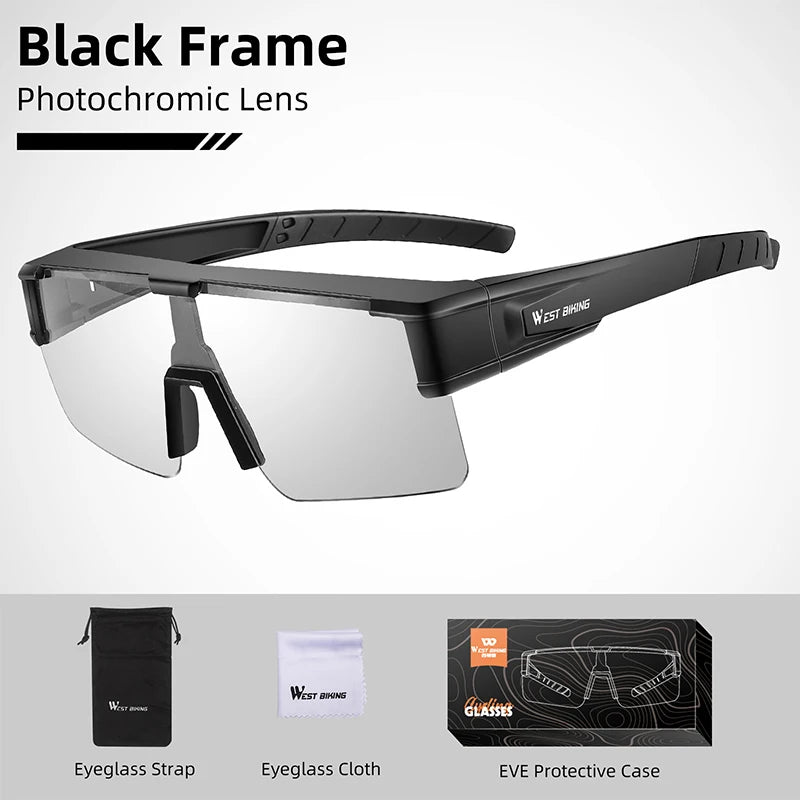 WEST BIKING Photochromic Cycling Glasses – UV400 Protection, Polarized Sport Sunglasses for MTB & Road Cycling