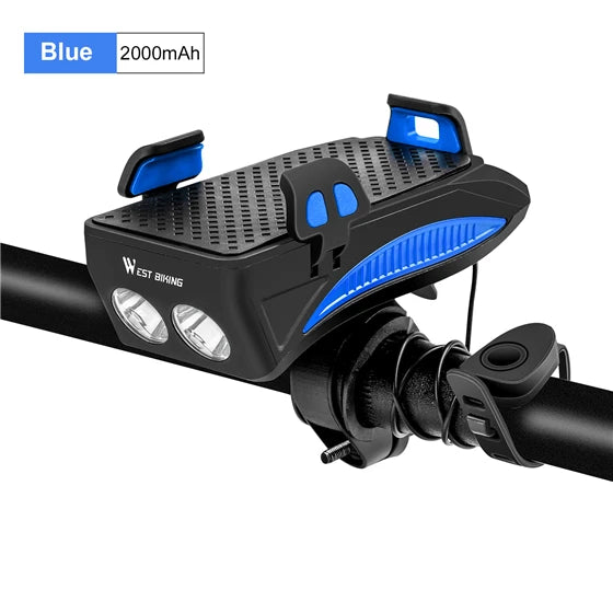 WEST BIKING Multi-Function Bicycle Front Light – 4-in-1 USB Rechargeable Flashlight & Phone Holder