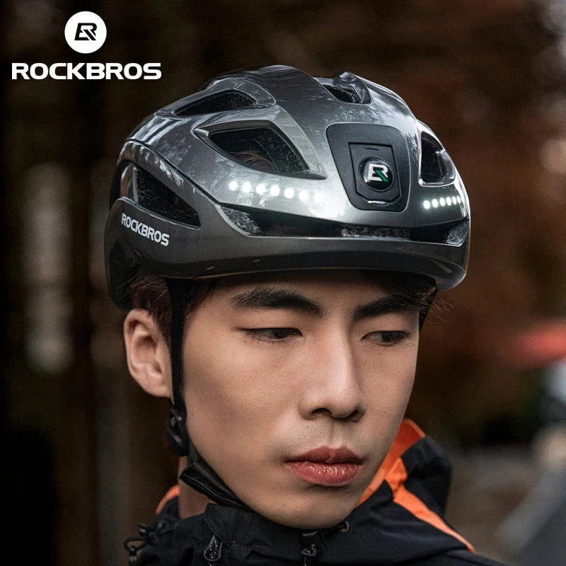 ROCKBROS Ultralight Bike Helmet – LED Warning Light, In-Mold Design & Breathable Fit for Cycling & Outdoor Sports