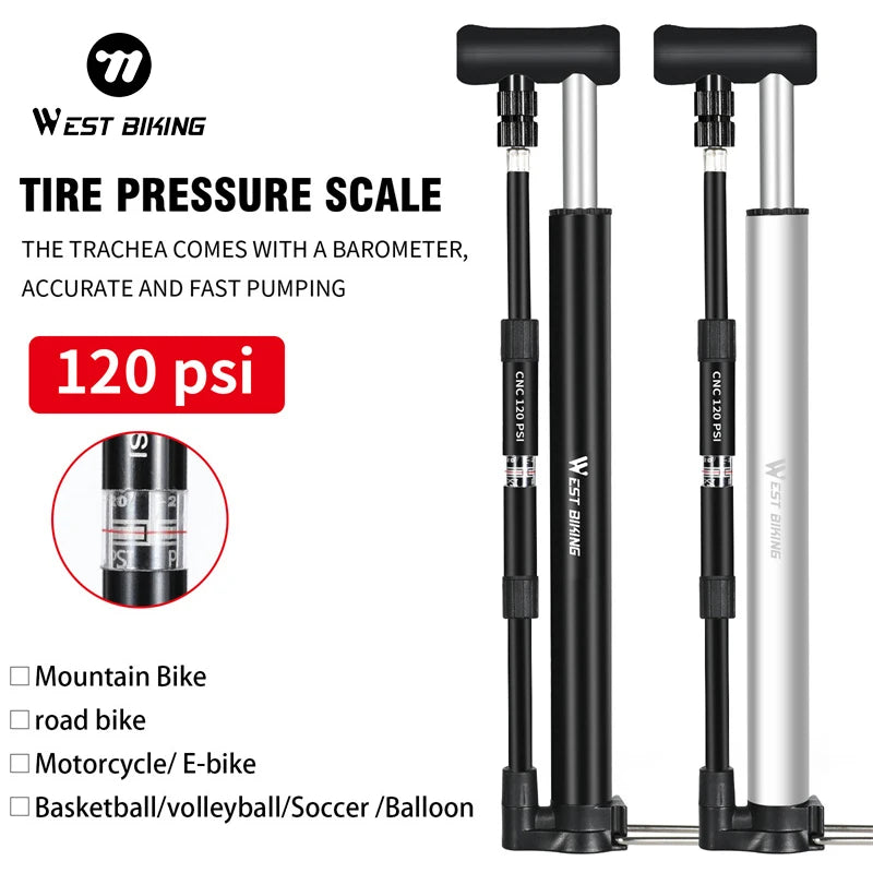 WEST BIKING High-Pressure Mini Bicycle Pump – 120 PSI Lightweight Inflator for Road & Mountain Bikes