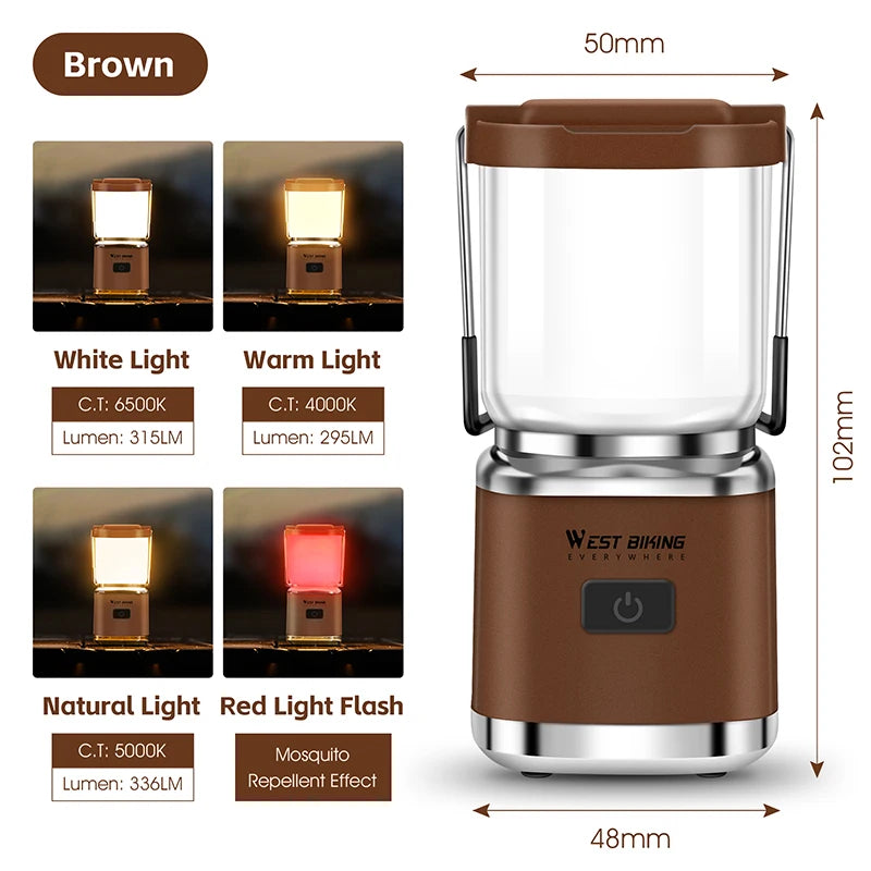 WEST BIKING Portable Magnetic Camping Light – USB Rechargeable LED Lantern