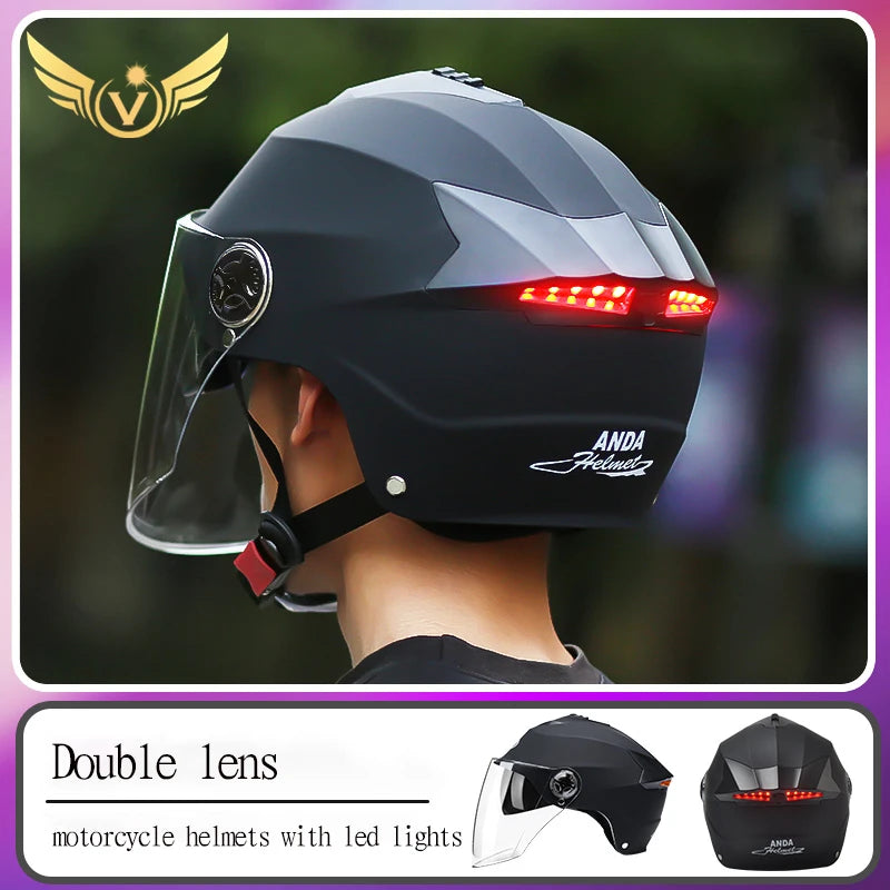 Rechargeable LED Motorcycle & Scooter Helmet – Double Visor, Adjustable Fit & Impact-Resistant for Safe Riding