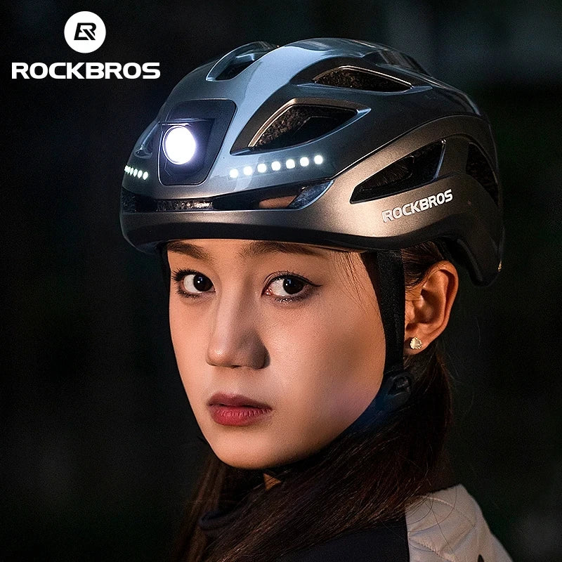 ROCKBROS Ultralight Bike Helmet – LED Warning Light, In-Mold Design & Breathable Fit for Cycling & Outdoor Sports
