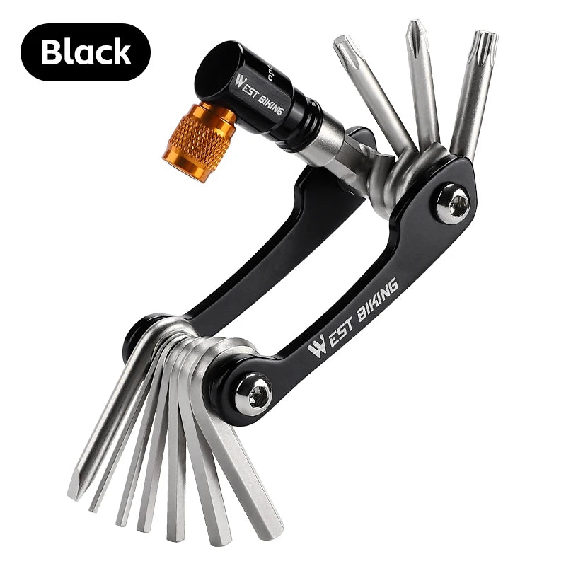 WEST BIKING 11-in-1 Multifunctional Bike Repair Tool – Compact Folding Wrench & Screwdriver Set