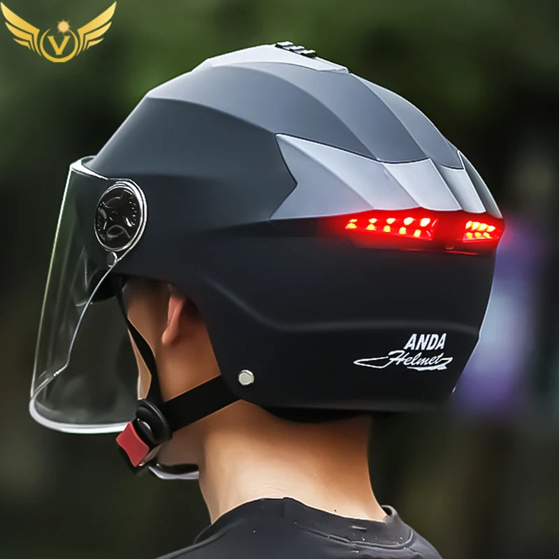 Rechargeable LED Motorcycle & Scooter Helmet – Double Visor, Adjustable Fit & Impact-Resistant for Safe Riding