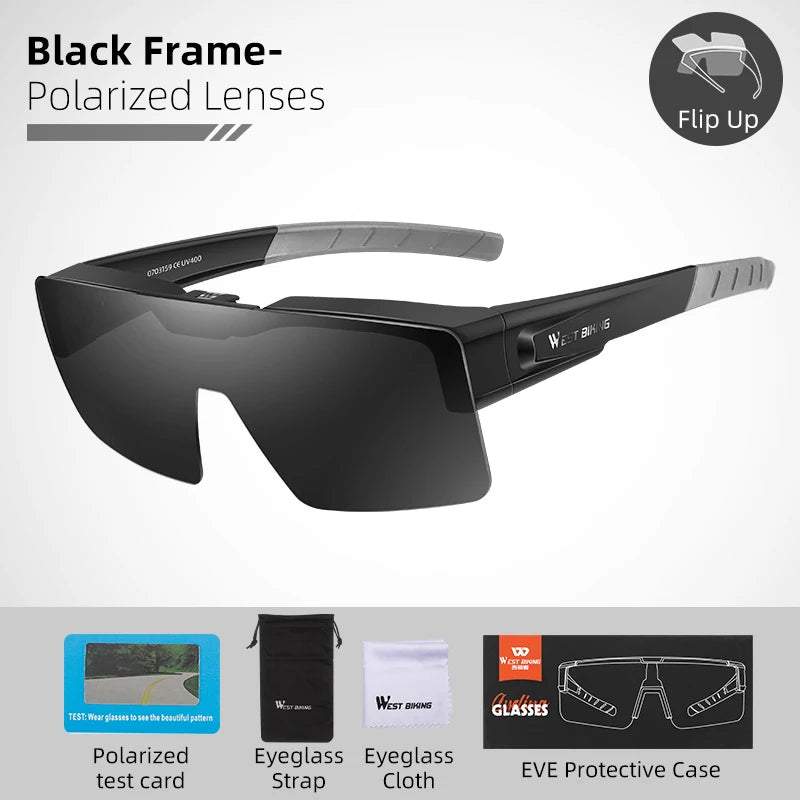 WEST BIKING Photochromic Cycling Sunglasses – Flip-Up, Polarized & Night Vision Lenses for MTB & Road Cycling