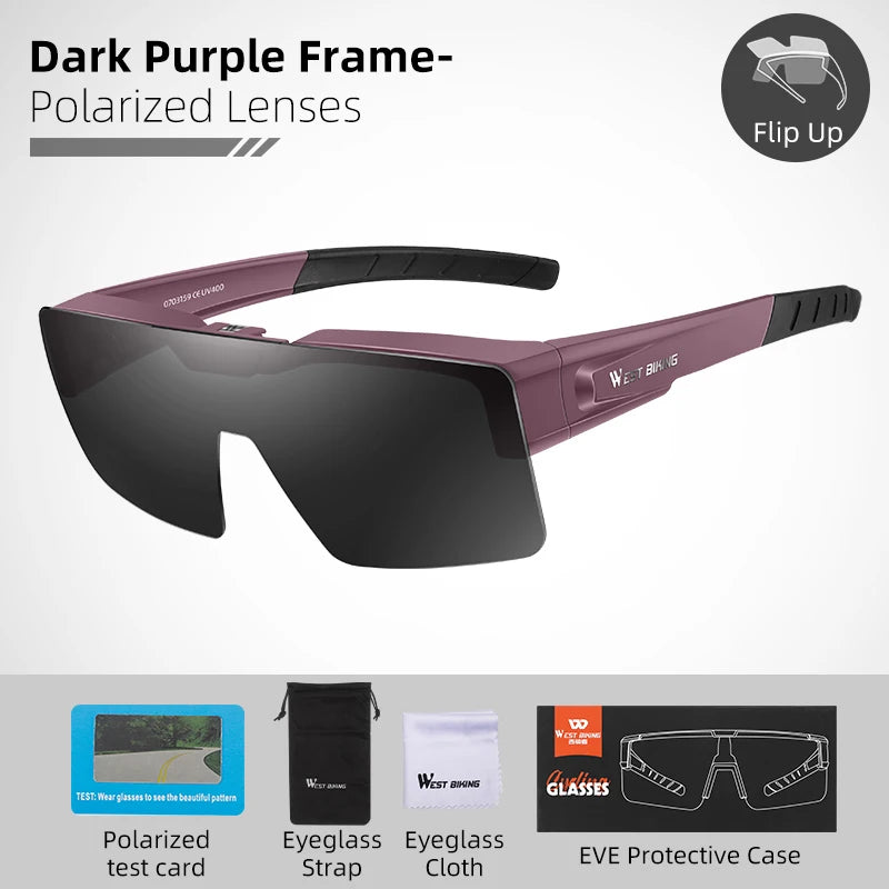 WEST BIKING Photochromic Cycling Sunglasses – Flip-Up, Polarized & Night Vision Lenses for MTB & Road Cycling
