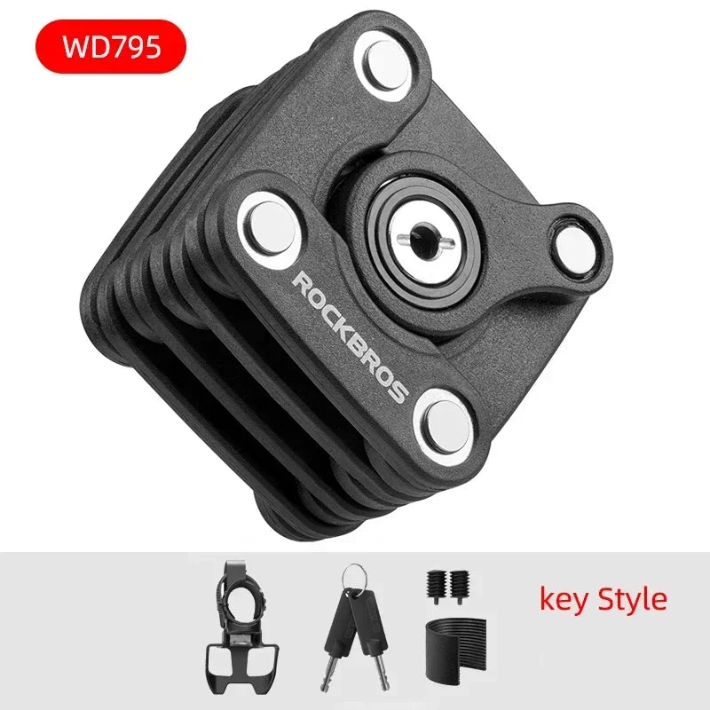 ROCKBROS High-Security Bike Lock with Keys – Portable Anti-Theft Chain Lock & Mount Bracket