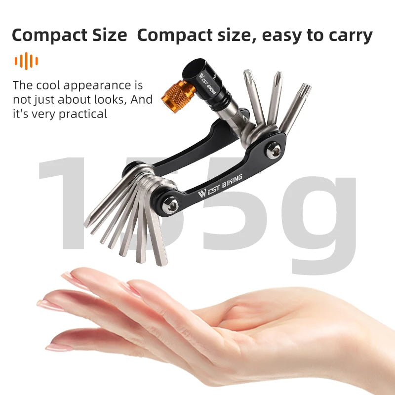 WEST BIKING 11-in-1 Multifunctional Bike Repair Tool – Compact Folding Wrench & Screwdriver Set
