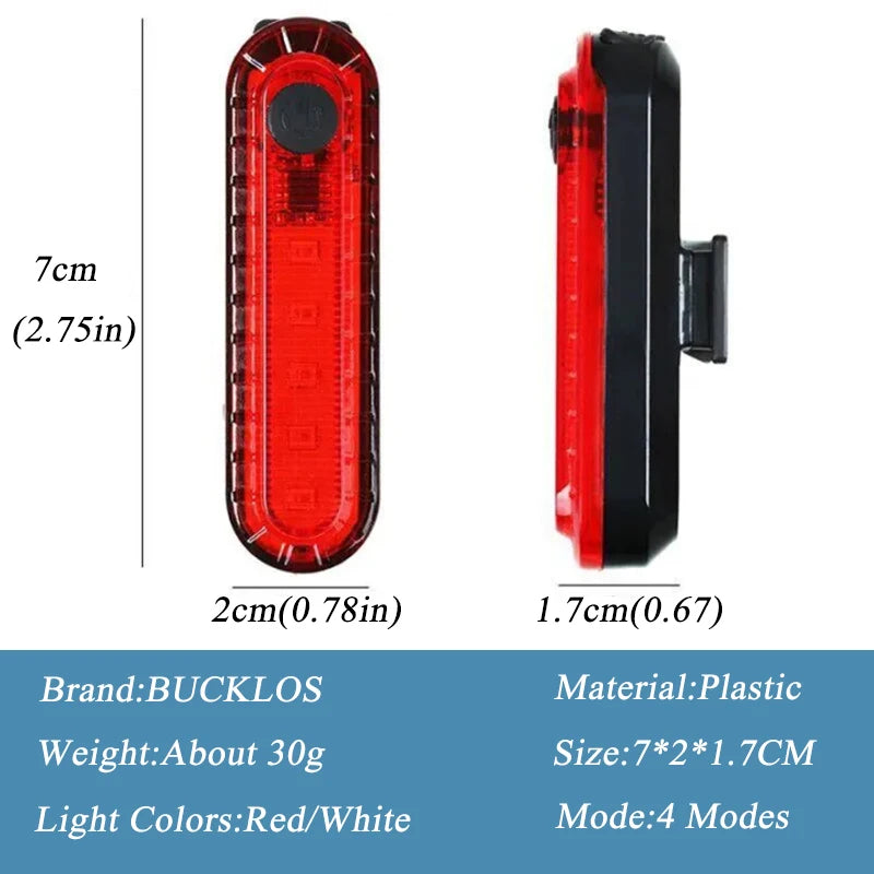 BUCKLOS Rechargeable Bicycle Light Set – Front and Rear LED Headlight & Taillight