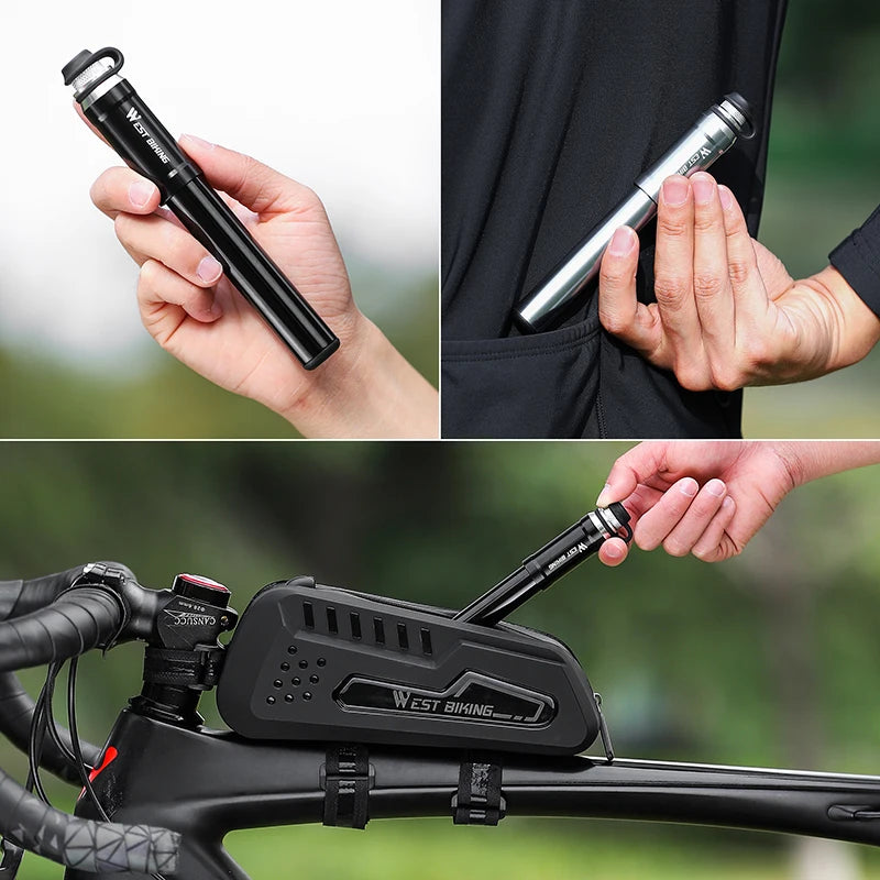 WEST BIKING Ultra-Light Mini Bike Pump – High-Pressure 130 PSI, Durable & Portable for MTB & Road Cycling