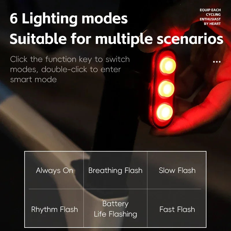 WEST BIKING Rechargeable Bicycle Rear Light – IP66 Waterproof, Auto Start/Stop & Brake Sensing