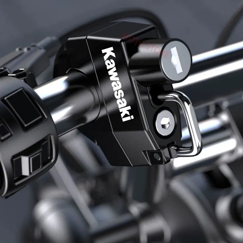 Kawasaki Universal Motorcycle Helmet Lock – Anti-Theft, Handlebar Mount & Heavy-Duty Aluminum Alloy Security