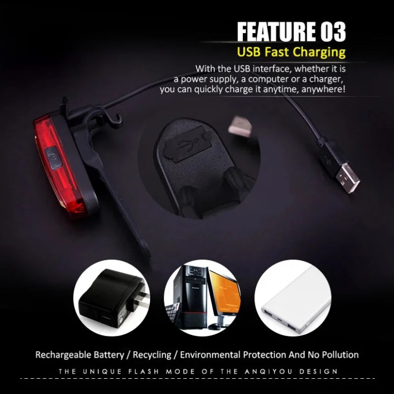 Waterproof LED Bike Tail Light – USB Rechargeable Cycling Rear Lamp for Mountain & Road Bikes