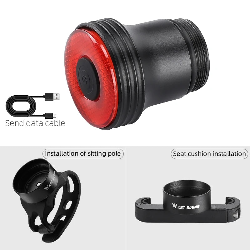 WEST BIKING Smart Brake Bicycle Tail Light – Automatic Sleep, Vibration Activation & Type-C Rechargeable