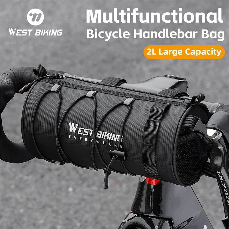 WEST BIKING 2L Multifunctional Handlebar Bag – Waterproof, Reflective & Portable Storage for Road & MTB Cycling