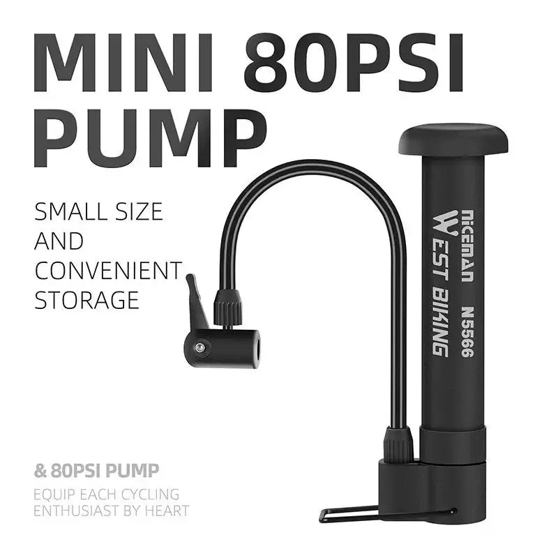 WEST BIKING MTB Floor Pump – High-Pressure 80 PSI, Schrader Valve Compatible & Durable Manual Air Inflator