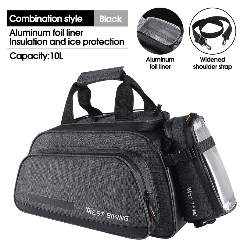 WEST BIKING 10L Large-Capacity Bicycle Pannier Bag – Insulated, Rainproof & Multi-Purpose Cycling Storage