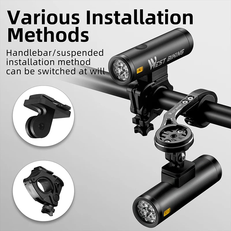 WEST BIKING IPX6 Waterproof Bicycle Headlight – High-Brightness, Rechargeable & Durable Aluminum Alloy Build