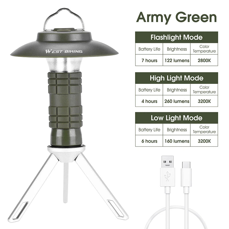 WEST BIKING Portable Magnetic Camping Light – USB Rechargeable LED Lantern