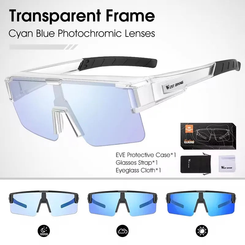 WEST BIKING Large-Frame Cycling Sunglasses – Photochromic, Polarized & Lightweight for Outdoor Sports