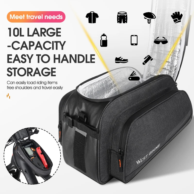 WEST BIKING 10L Large-Capacity Bicycle Pannier Bag – Insulated, Rainproof & Multi-Purpose Cycling Storage