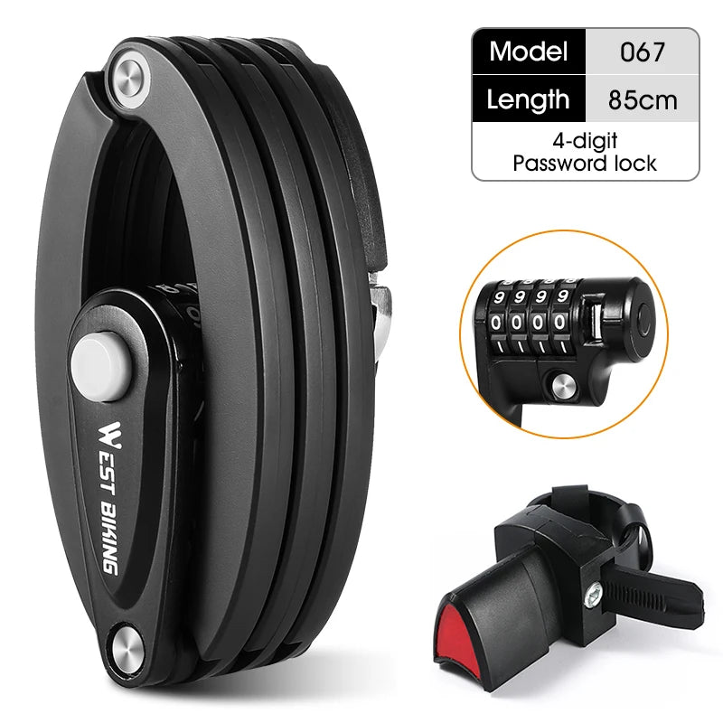 WEST BIKING Foldable Bicycle Lock – High-Security, Anti-Theft & Portable for MTB & Road Bikes