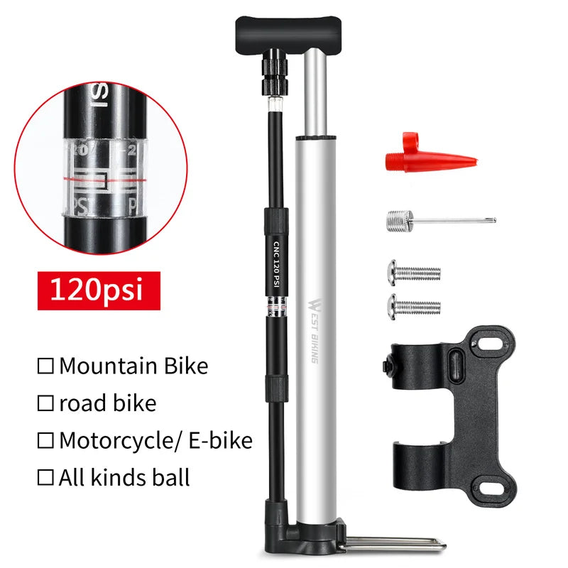 WEST BIKING High-Pressure Mini Bicycle Pump – 120 PSI Lightweight Inflator for Road & Mountain Bikes