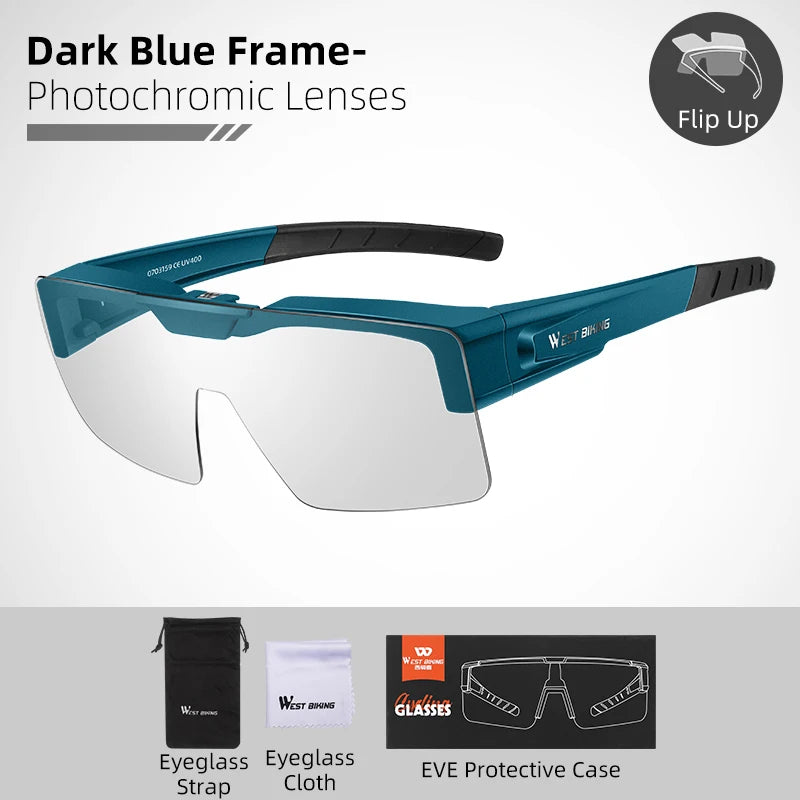 WEST BIKING Photochromic Cycling Sunglasses – Flip-Up, Polarized & Night Vision Lenses for MTB & Road Cycling