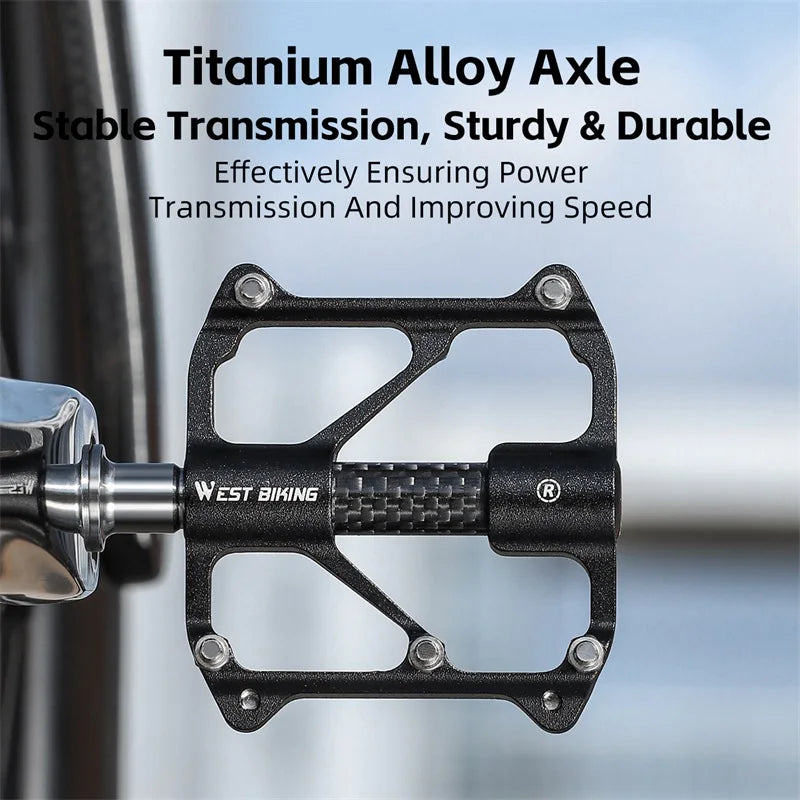WEST BIKING Titanium Axle Bike Pedals – Ultralight, Anti-Slip, and Durable for Road & MTB Cycling