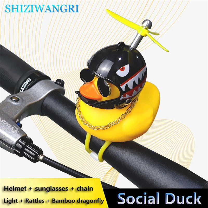 CXWXC Little Yellow Duck Bicycle Bell – Fun Cartoon Air Horn with Helmet & LED Light for Bikes