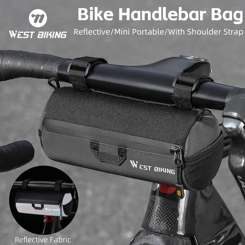 WEST BIKING 1L Handlebar Bag – Reflective, Portable & Versatile for MTB, Road Bikes & Scooters