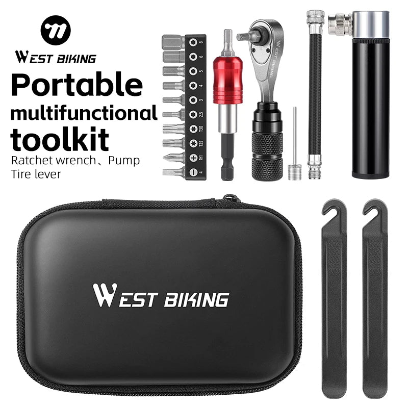 WEST BIKING Bicycle Portable Repair Tool Bag Set – Multipurpose Bike Toolkit with Pump
