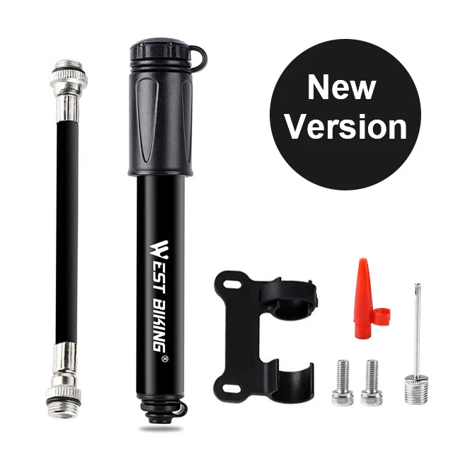 WEST BIKING High-Pressure Mini Bike Pump – Aluminum Alloy, Schrader & Presta Valve Compatible