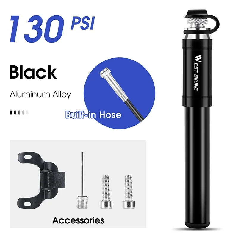 WEST BIKING Ultra-Light Mini Bike Pump – High-Pressure 130 PSI, Durable & Portable for MTB & Road Cycling