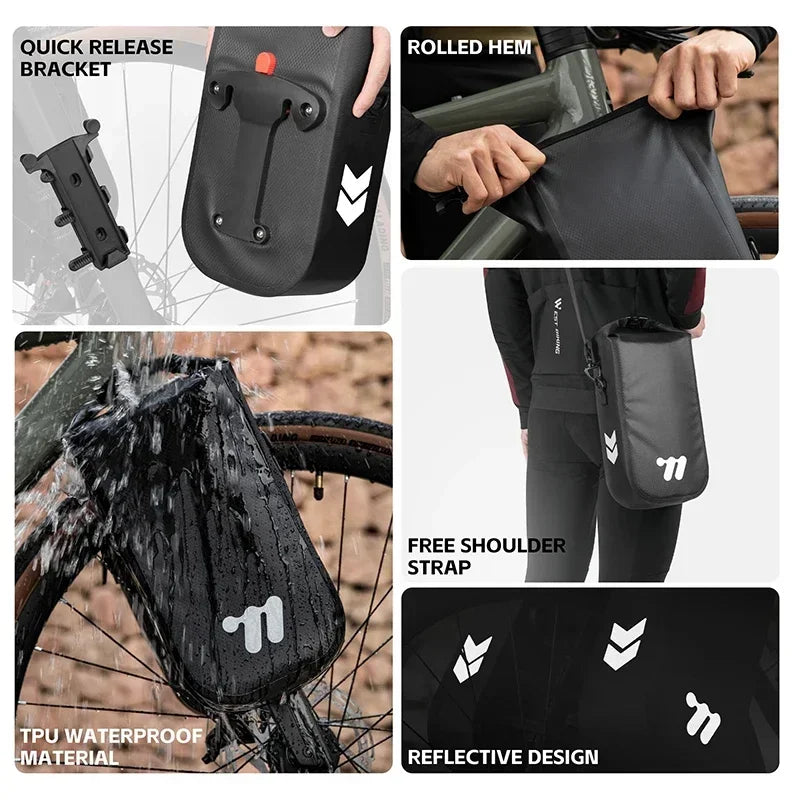 WEST BIKING 5.5L Waterproof Front Fork Bag – Portable Bicycle Storage for Road & MTB Bikes