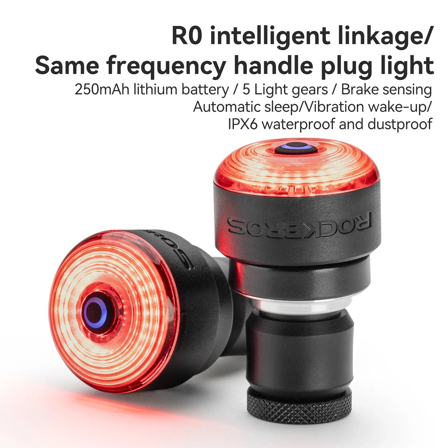 ROCKBROS Bicycle Handlebar End Lights – IPX6 Waterproof Rear Light with Intelligent Brake Sensor
