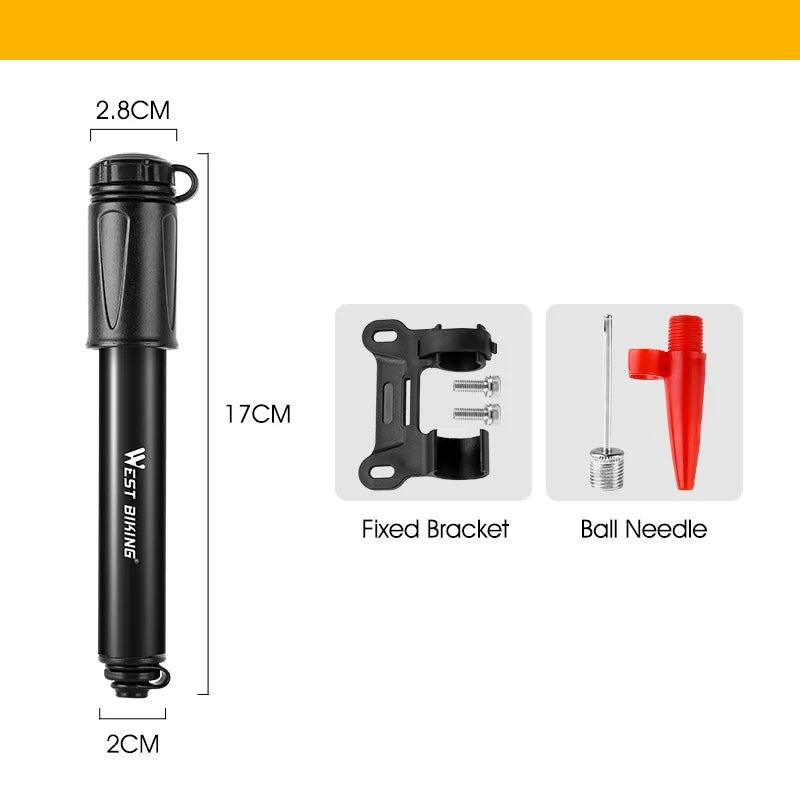 WEST BIKING High-Pressure Mini Bike Pump – Aluminum Alloy, Schrader & Presta Valve Compatible