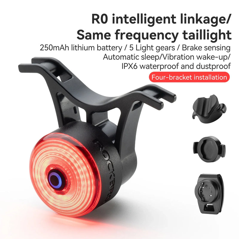ROCKBROS Bicycle Handlebar End Lights – IPX6 Waterproof Rear Light with Intelligent Brake Sensor