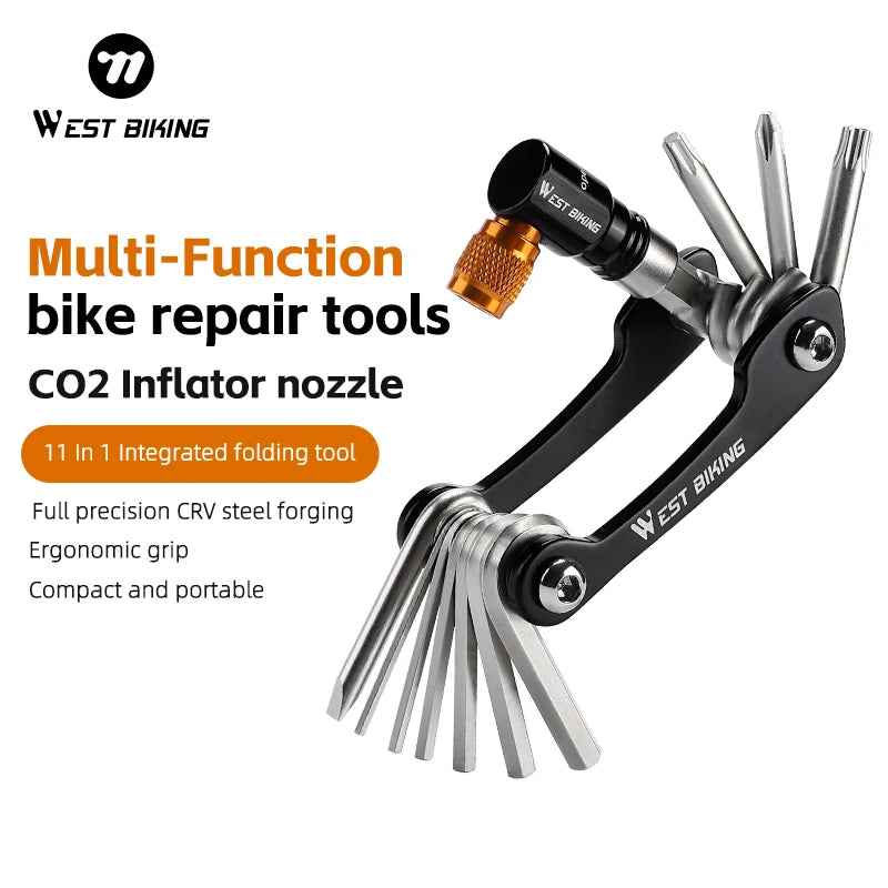 WEST BIKING 11-in-1 Multifunctional Bike Repair Tool – Compact Folding Wrench & Screwdriver Set