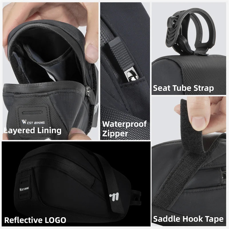 WEST BIKING Portable Waterproof Bicycle Saddle Bag – Compact, Durable & Rainproof for Cycling Gear Storage