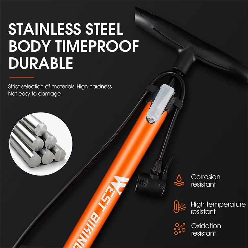 WEST BIKING 160PSI Bike Pump – High-Pressure, Multi-Use Tire Inflator with Gauge & Digital Display