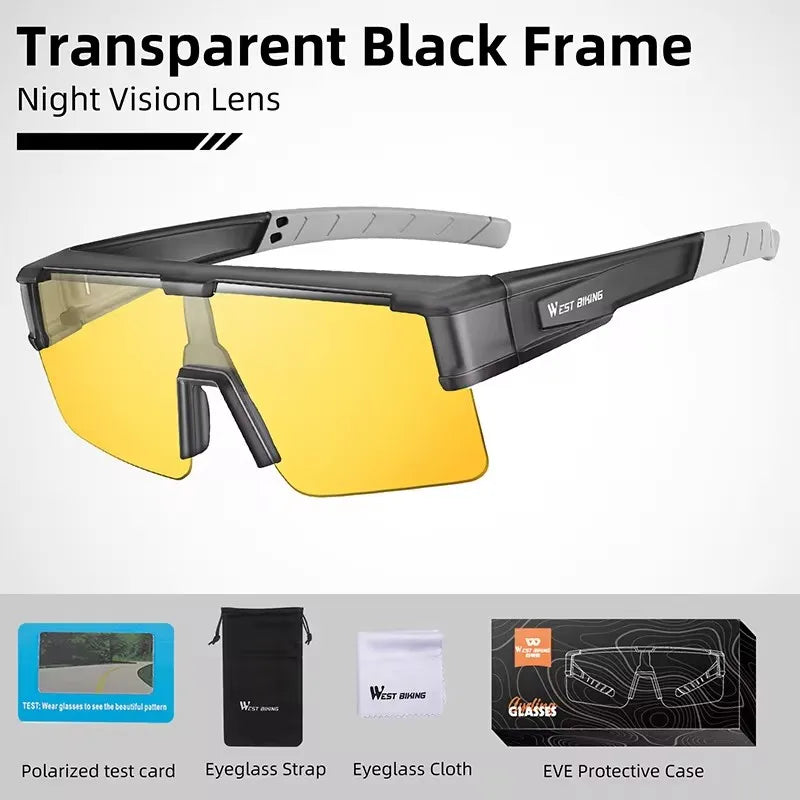 WEST BIKING Large-Frame Cycling Sunglasses – Photochromic, Polarized & Lightweight for Outdoor Sports