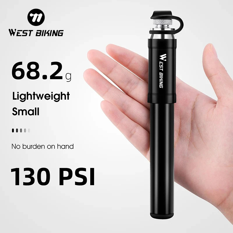 WEST BIKING Ultra-Light Mini Bike Pump – High-Pressure 130 PSI, Durable & Portable for MTB & Road Cycling
