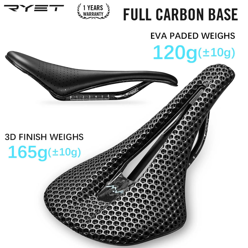 RYET 3D Printed Full Carbon Saddle – 140mm Superlight 165g