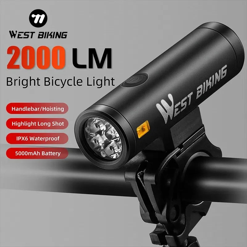 WEST BIKING IPX6 Waterproof Bicycle Headlight – High-Brightness, Rechargeable & Durable Aluminum Alloy Build