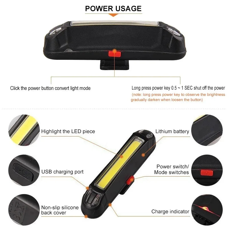 Bicycle Rear Light – Waterproof USB Rechargeable LED Safety Taillight for Night Riding
