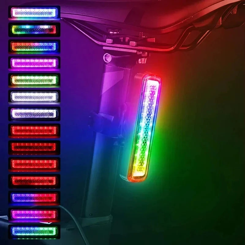 RGB Ultra-Bright Bike Tail Light – Waterproof, USB Rechargeable & 14 Light Modes for Visibility & Safety
