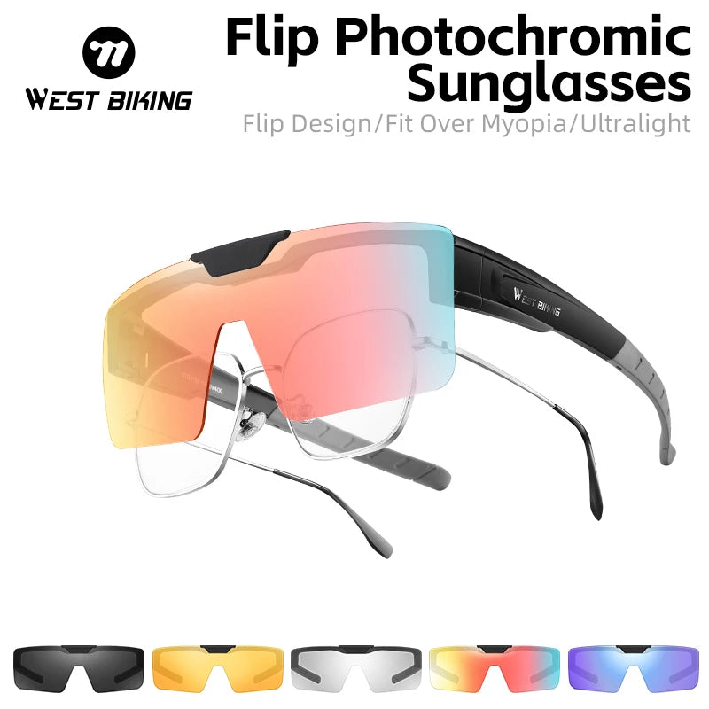 WEST BIKING Photochromic Cycling Sunglasses – Flip-Up, Polarized & Night Vision Lenses for MTB & Road Cycling